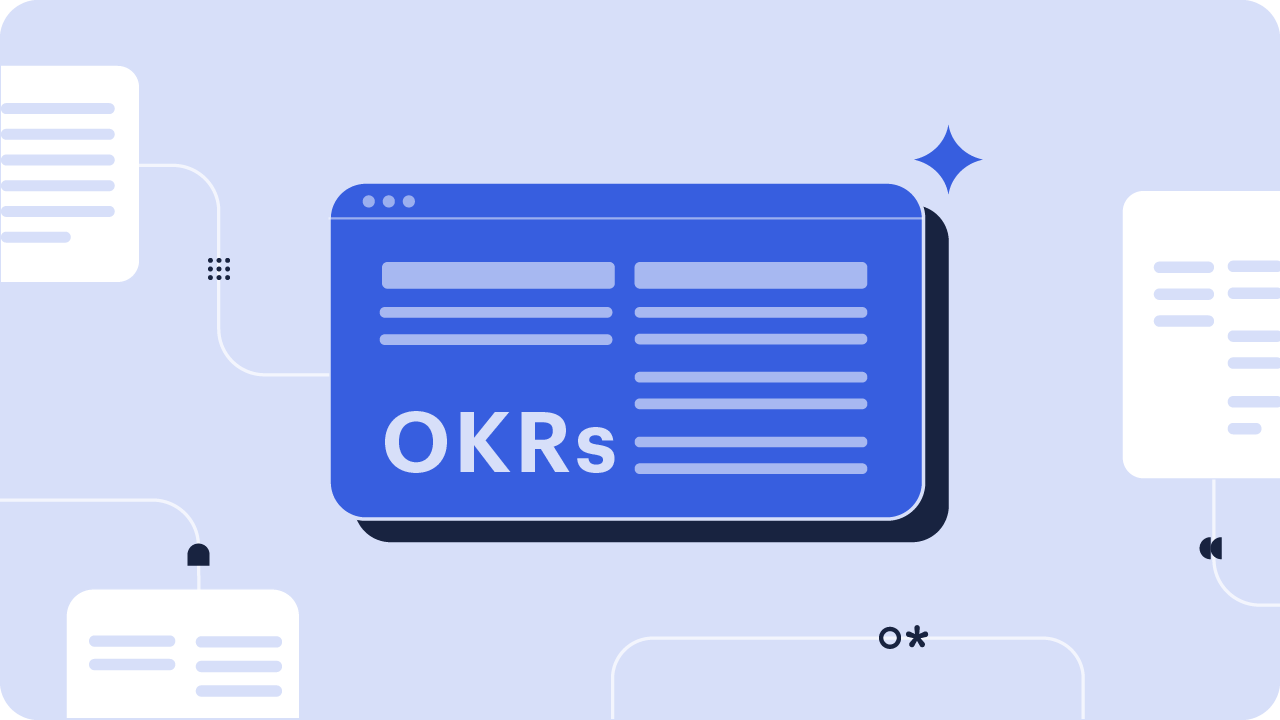 A blue illustration showing an OKR concept